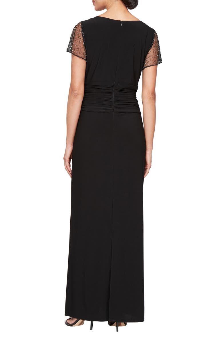 SL FASHIONS Beaded Sleeve Ruched Waist Gown, Alternate, color,