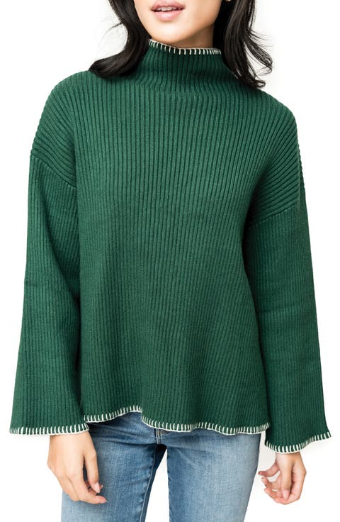 Whipstitch Trim Rib Sweater