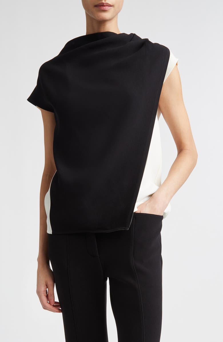 Proenza Schouler Elsa Asymmetric Double Crepe Top, Main, color, Black Multi