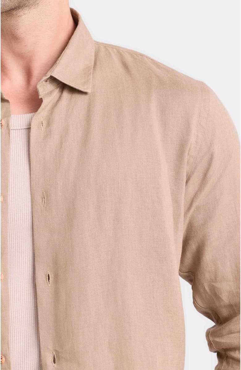 Velez Long-Sleeve Linen Shirt With Semi-Fitted Silhouette, Alternate, color, Brown