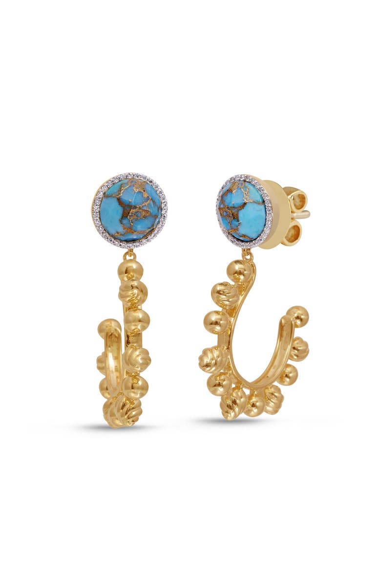 LuvMyJewelry Rise Shine Design Yellow Gold Plated SIlverTurquoise Gemstone Diamond Sun Earring, Main, color, 