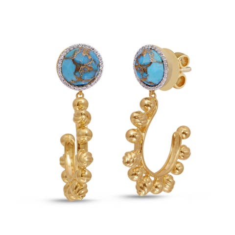 Rise Shine Design Yellow Gold Plated SIlverTurquoise Gemstone Diamond Sun Earring