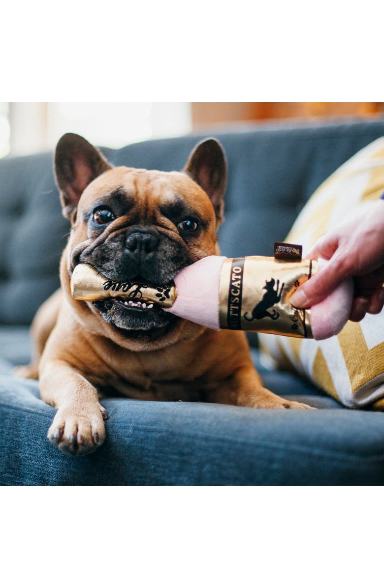 P.L.A.Y. Puppy Love Barking Bubbly Plush Dog Toy, Muttscato Champagne Bottle, Alternate, color, Multicolored