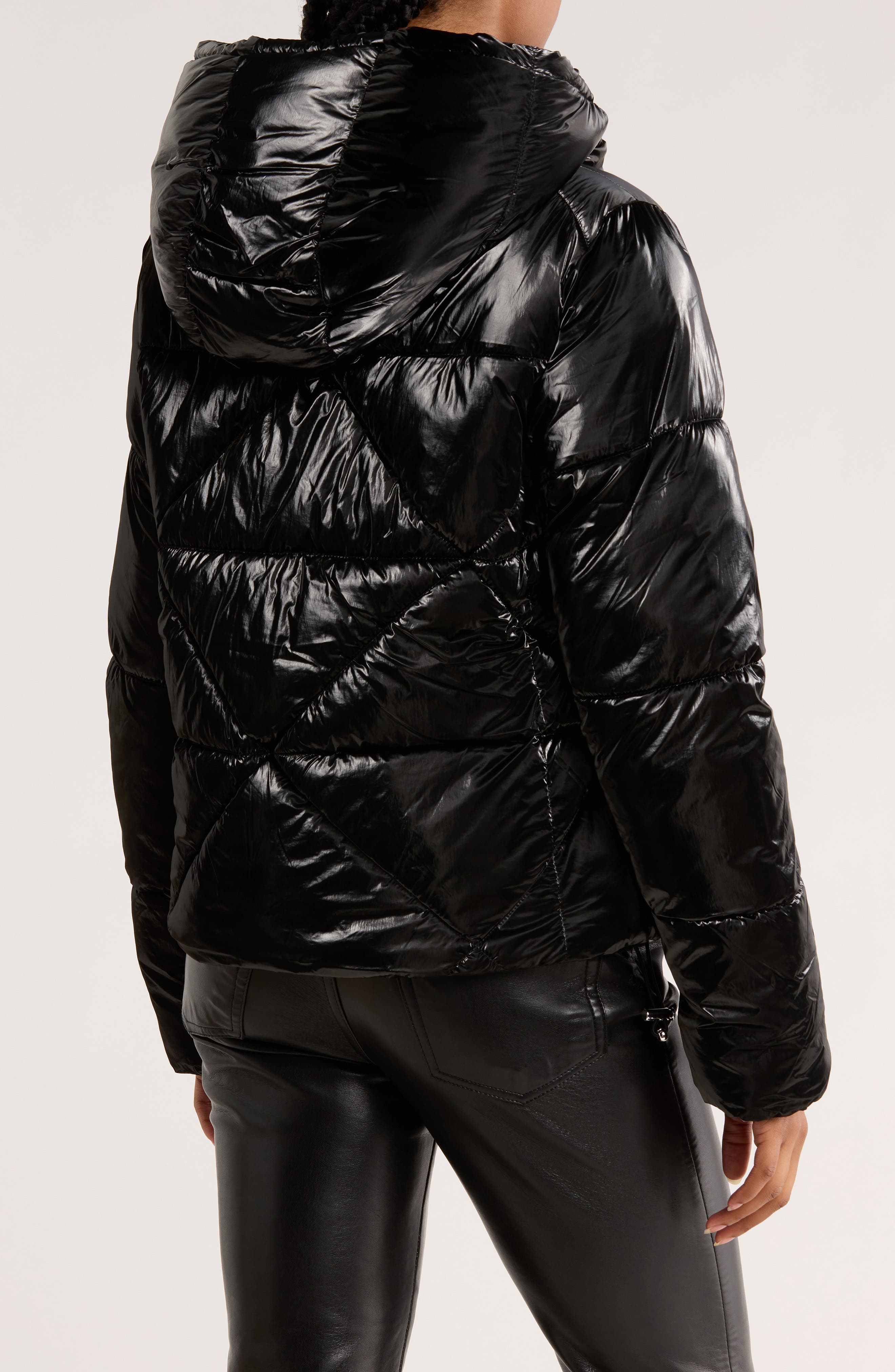 Faux Shearling Lined Hood Crop Puffer Jacket - image 2