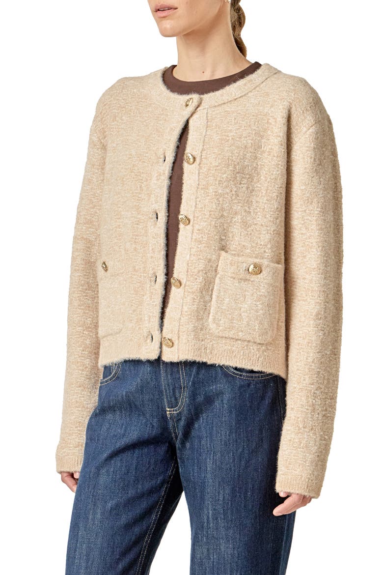 Textured Cardigan, Alternate, color, TAN/ WHITE
