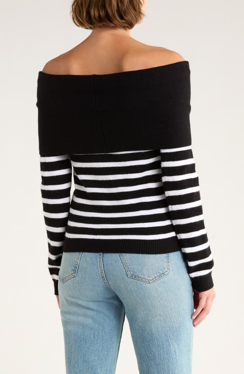 Vigoss Stripe Off The Shoulder Long Sleeve Sweater In Black