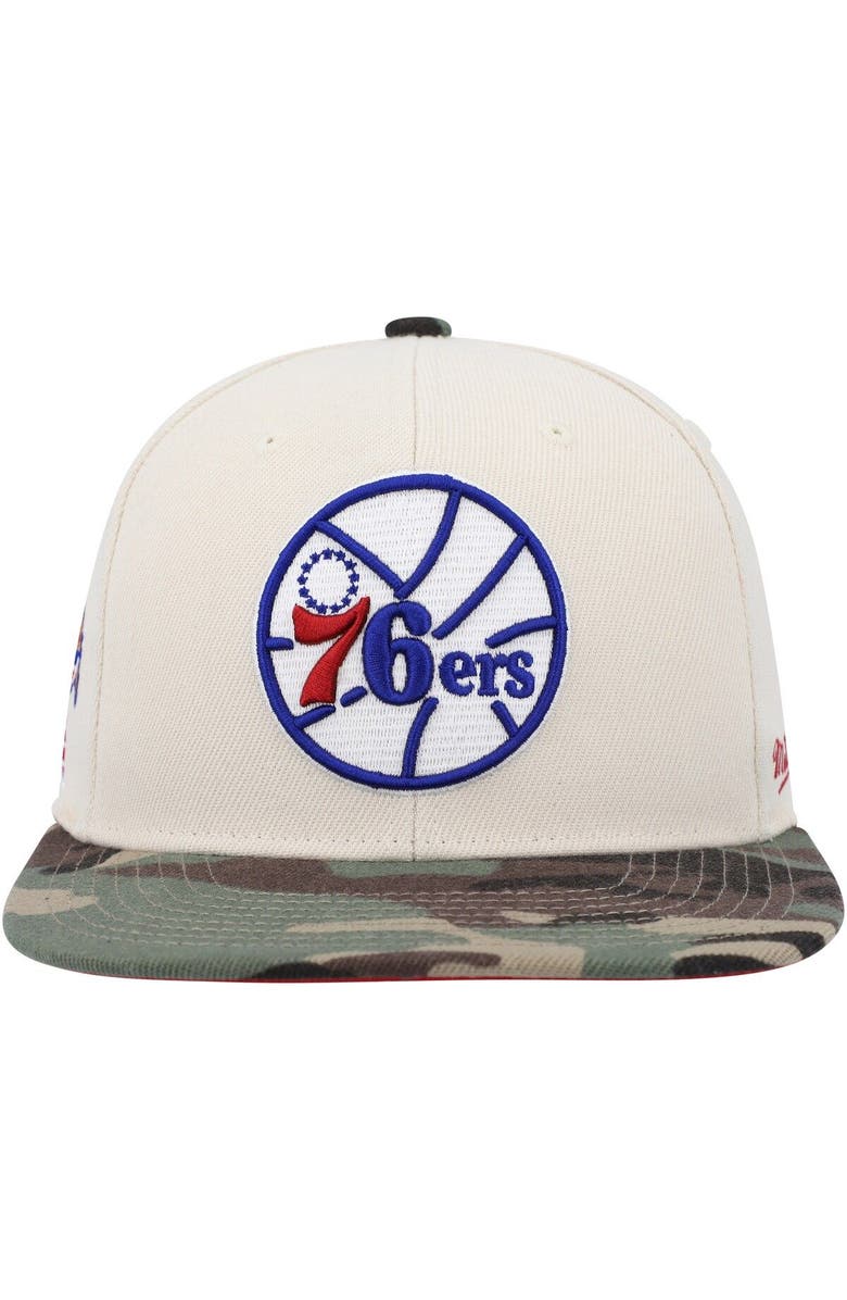 Mitchell & Ness Men's Mitchell & Ness Cream/Camo Philadelphia 76ers Hardwood Classics 1976 NBA All-Star Game Off White Camo Fitted Hat, Alternate, color, Camo