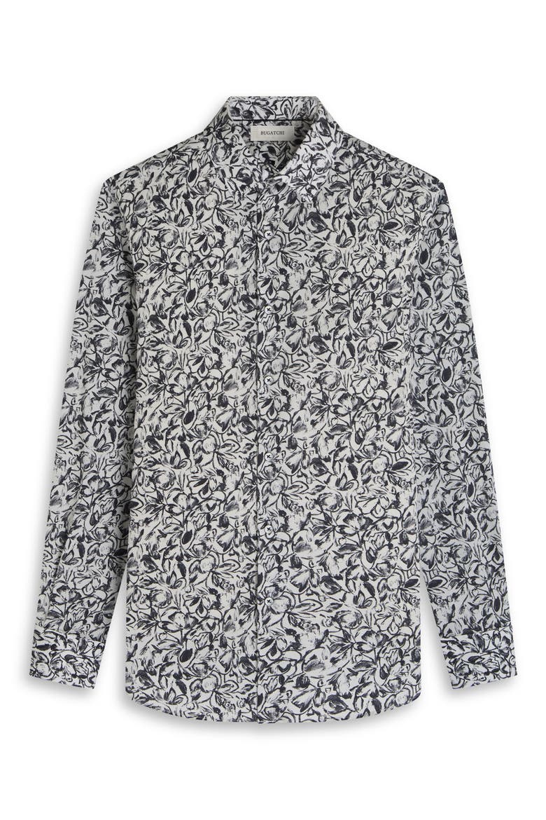 Julian Shaped Fit Floral Print Stretch Cotton Button-Up Shirt, Alternate, color, BLACK