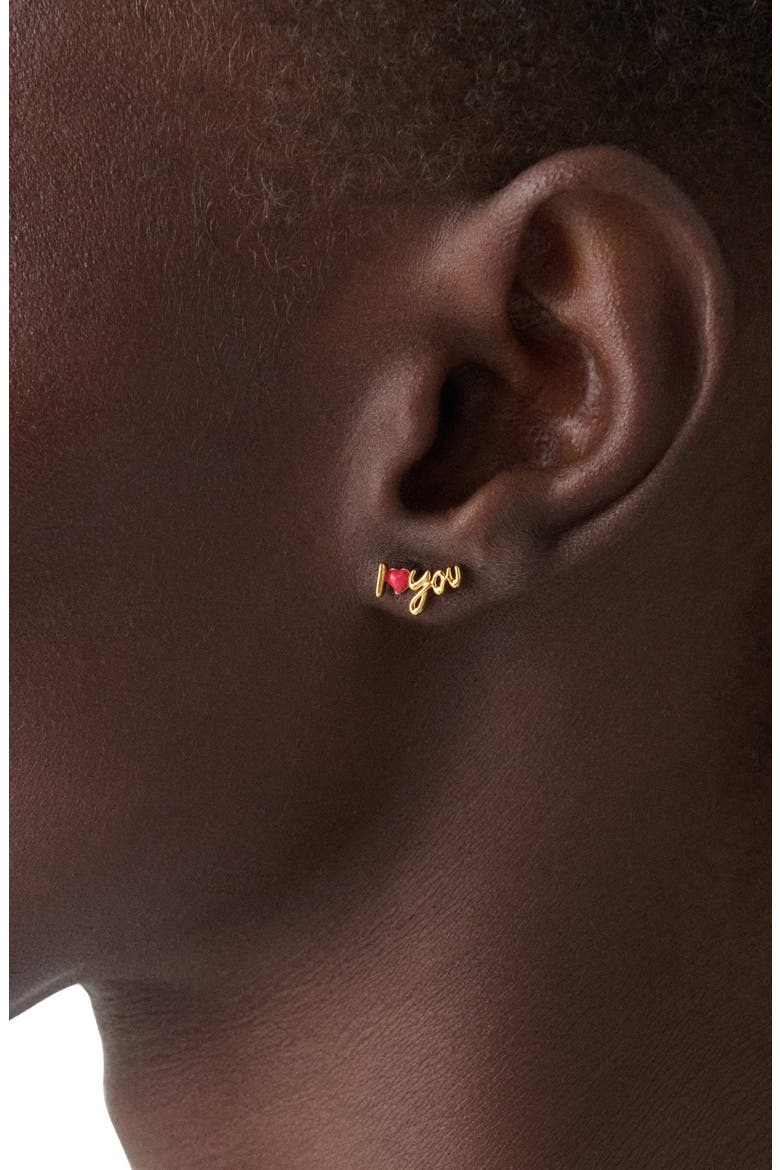 i love you stud earrings, Alternate, color, GOLD