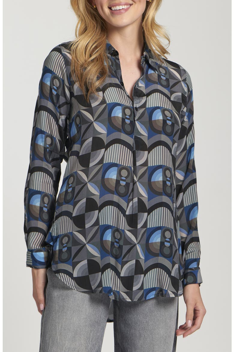 Ikat Print Tunic Top, Main, color, GREY/ MOCHA MULTI