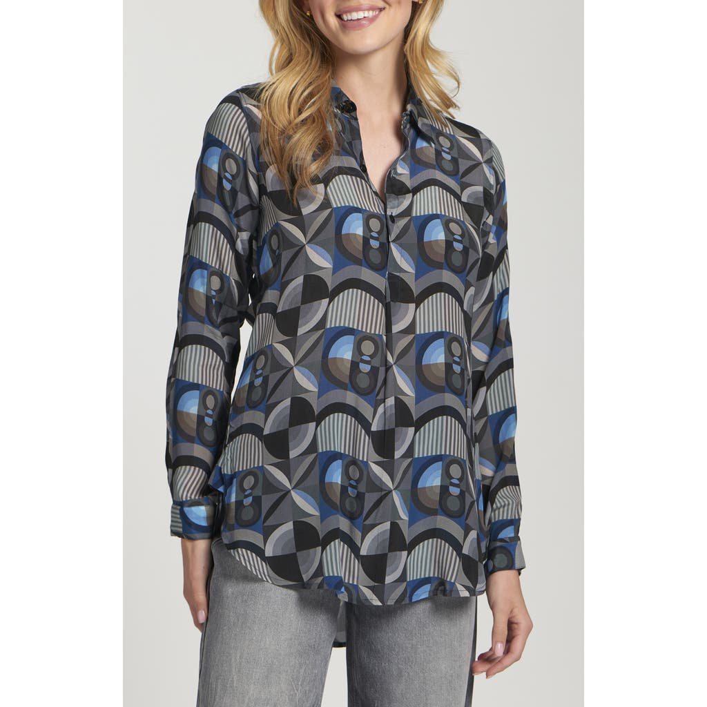 Apny Ikat Print Tunic Top In Blue