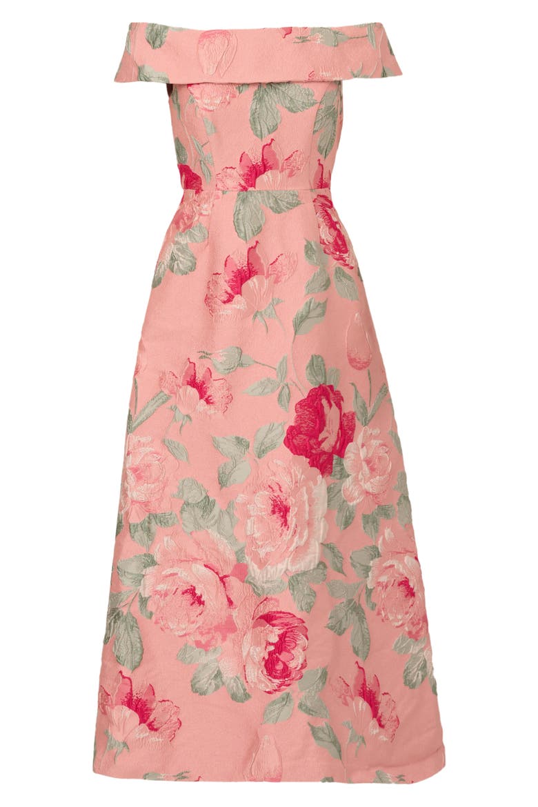 Floral Jacquard Off the Shoulder A-Line Dress, Alternate, color, PINK MULTI