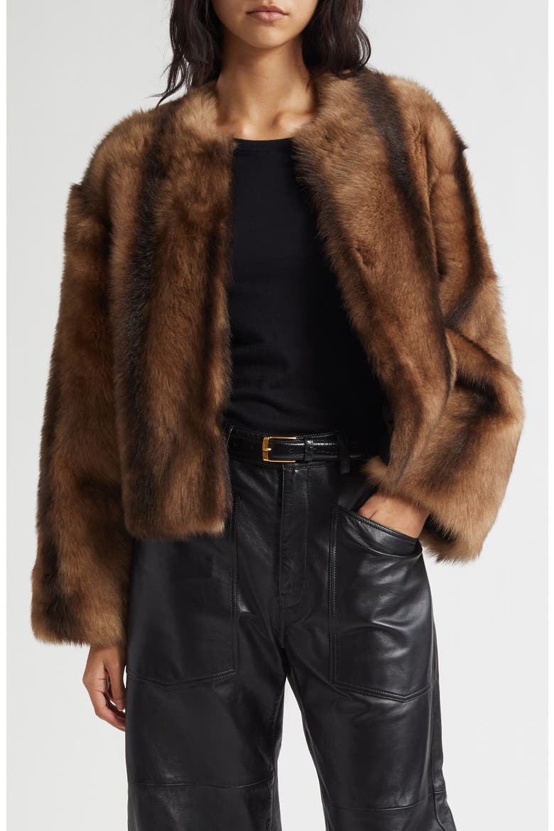 Elan Genuine Shearling Jacket, Main, color, CAMEL/ BROWN