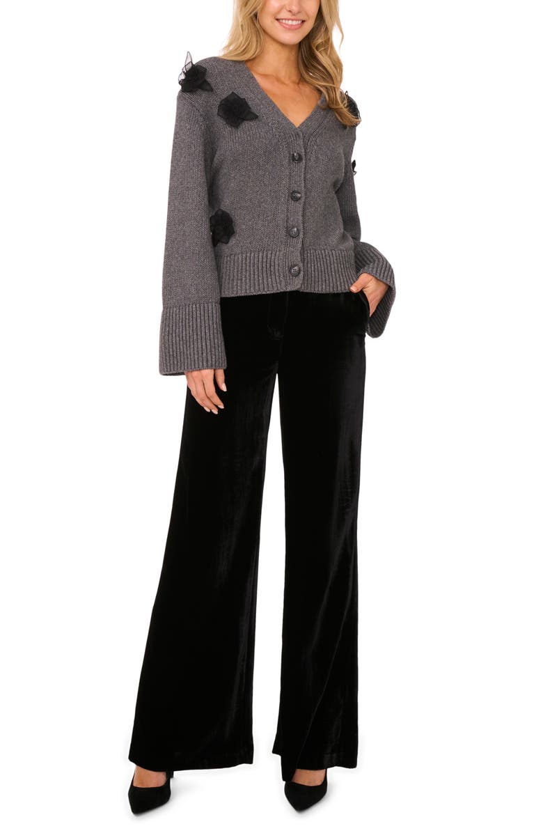 Ted Baker Mesh Floral Appliqué Cardigan, Alternate, color, Medium Heather Grey