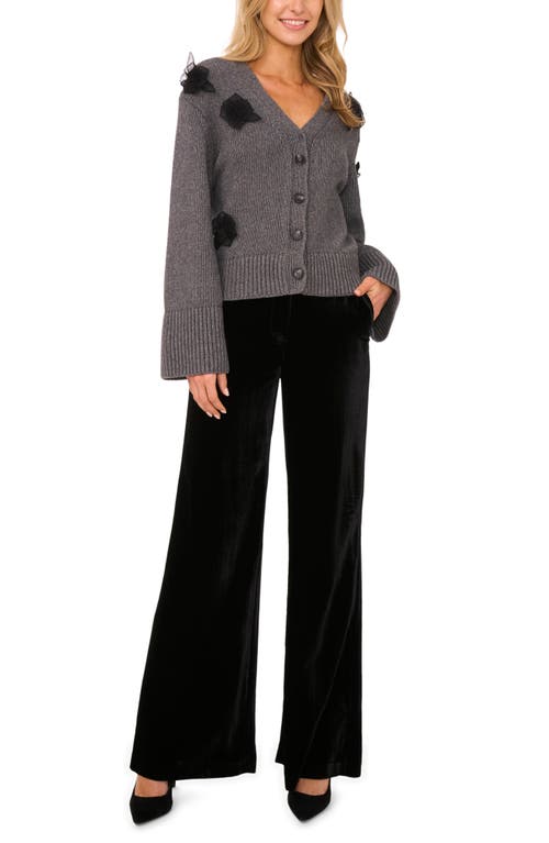 Ted Baker Mesh Floral Appliqué Cardigan In Gray