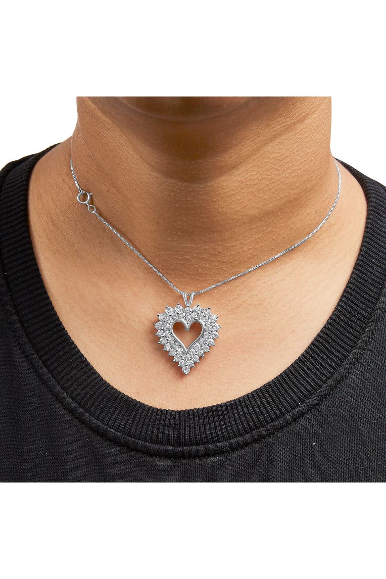 Silver 4.0 Cttw Diamond Two Row Open Heart 18" Pendant Necklace, Alternate, color, White