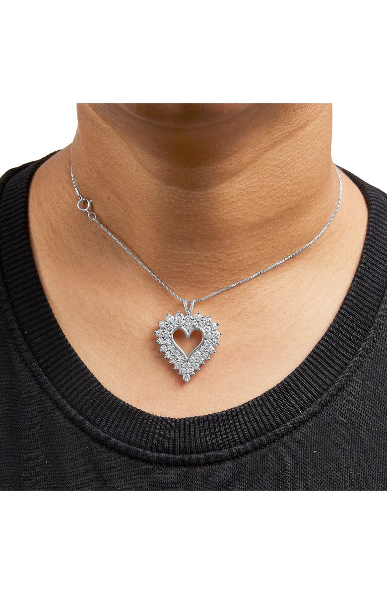Haus of Brilliance Silver 4.0 Cttw Diamond Two Row Open Heart 18" Pendant Necklace, Alternate, color, White
