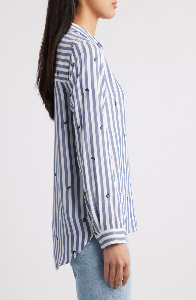 beachlunchlounge Kaylee Heart Stripe Long Sleeve Button-Up Shirt, Alternate, color, Aster Field