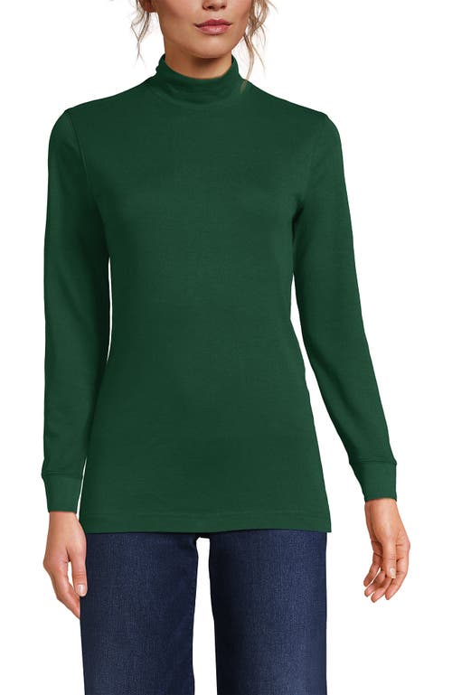 Lands' End Relaxed Cotton Long Sleeve Mock Turtleneck In Green