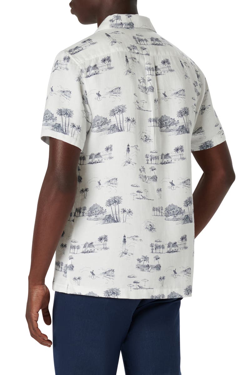 Bugatchi Jackson Shaped Fit Coastal Print Short Sleeve Button-Up Shirt, Alternate, color, 