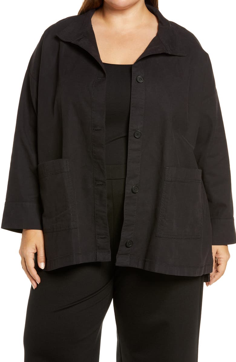 Eileen Fisher Stand Collar Organic Cotton & Hemp Jacket, Main, color, 