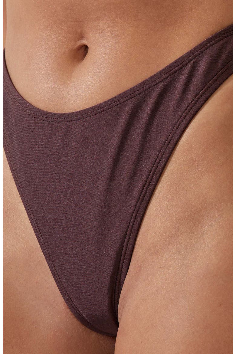 Women's Refined High Side Thong Bikini Bottom, Alternate, color, Willow Brown Shimmer