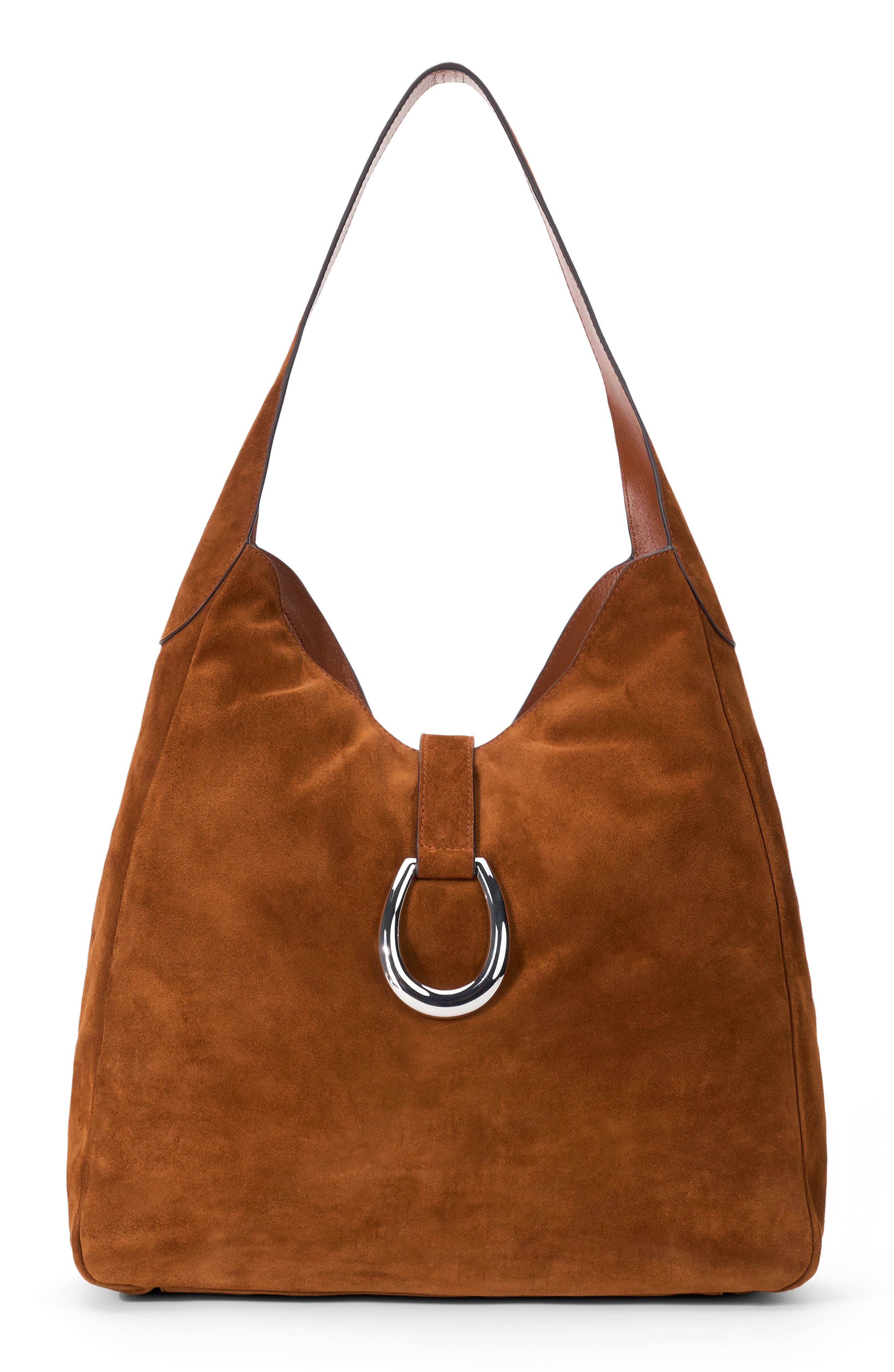 STAUD Maya Suede Hobo Bag, Main, color, Tabac