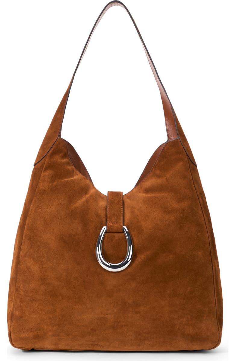 STAUD Maya Suede Hobo Bag, Main, color, Tabac