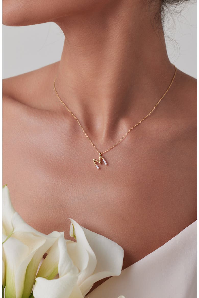 Cultured Pearl Pavé Initial Necklace, Alternate, color, Gold - S