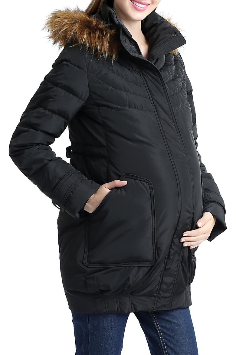Arlo Water Resistant Down Maternity Parka with Baby Carrier Cover Inset, Alternate, color, BLACK