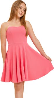Un Deux Trois Print Textured Fit and Flare Stretch Dress in Longer Length