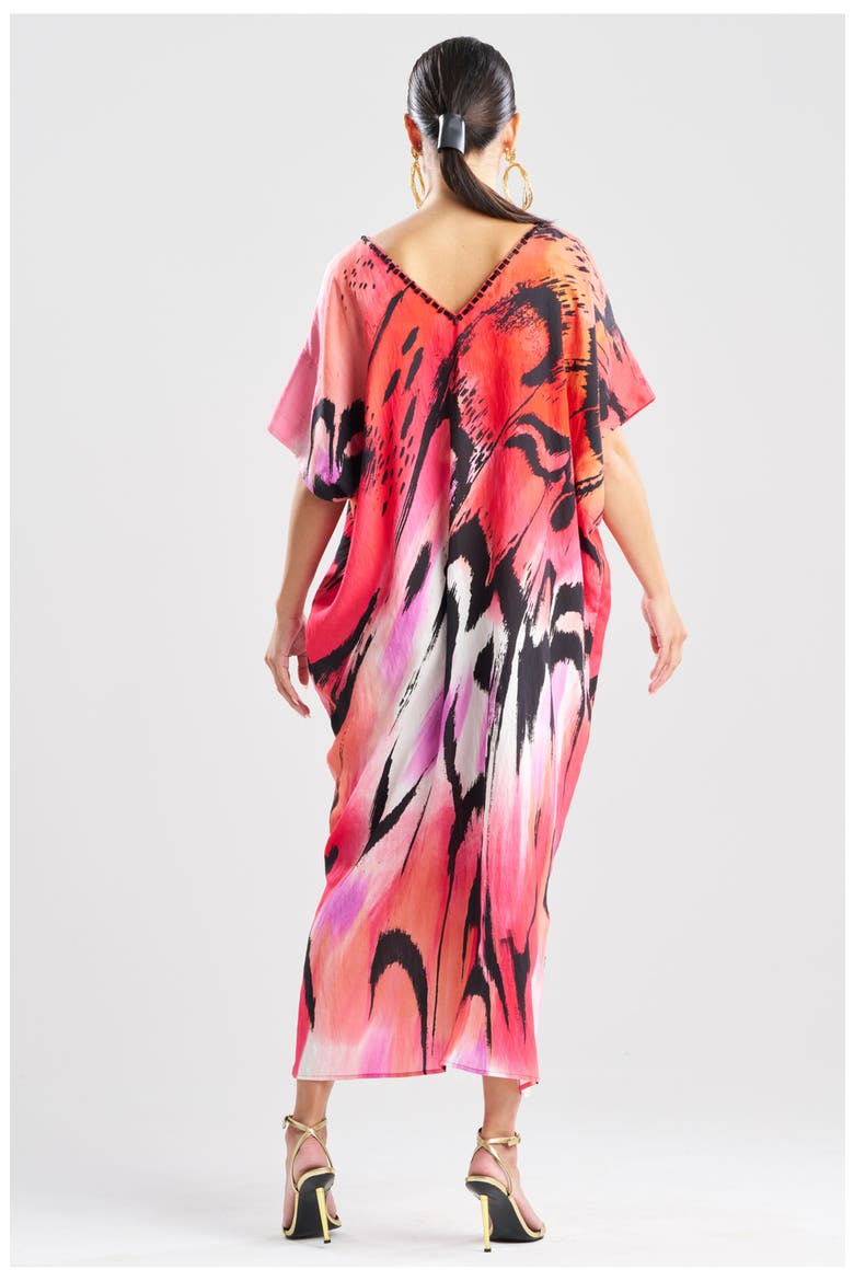 Butterfly Linen Blend Caftan w/ Beading, Alternate, color, RED