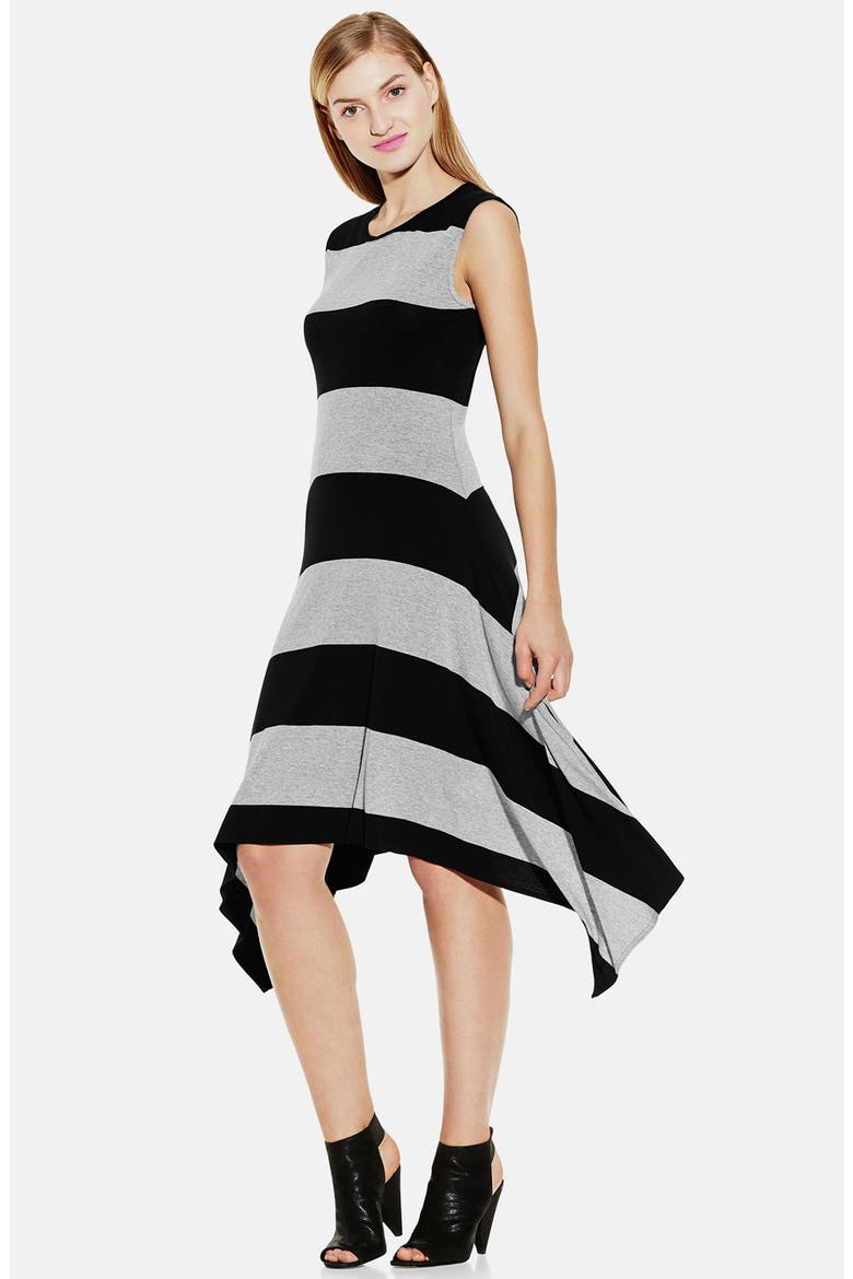 Stripe Asymmetrical Hem Maxi Dress, Main, color, LIGHT HEATHER GREY