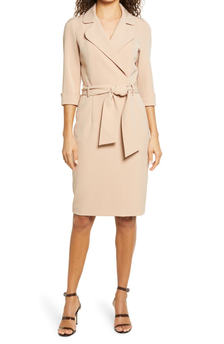 Black Halo Lucinda Faux Wrap Coat Dress, Main, color, Desert Sand
