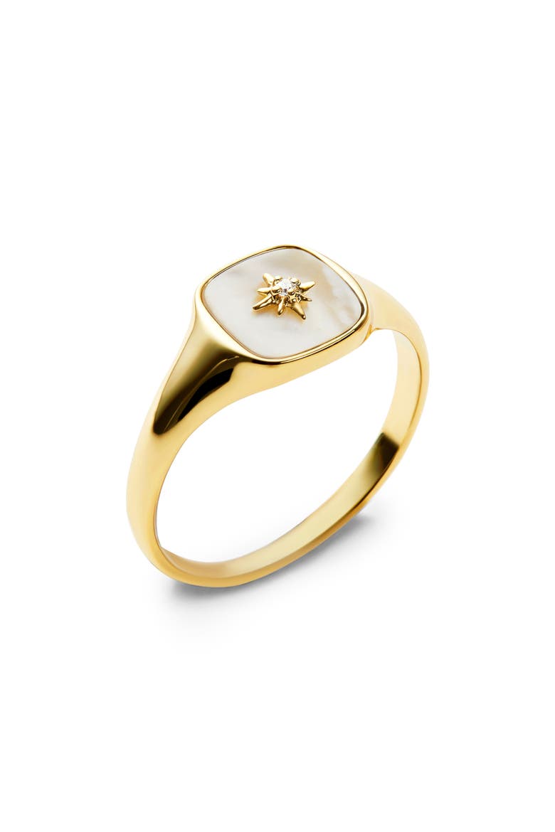 Amara Mother-of-Pearl Star Signet Ring, Main, color, GOLD / WHITE