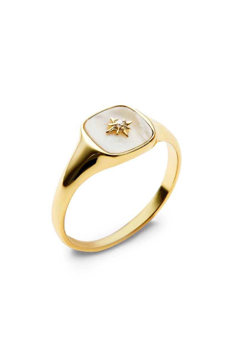 Ana Luisa Amara Mother-of-Pearl Star Signet Ring, Main, color, Gold / White