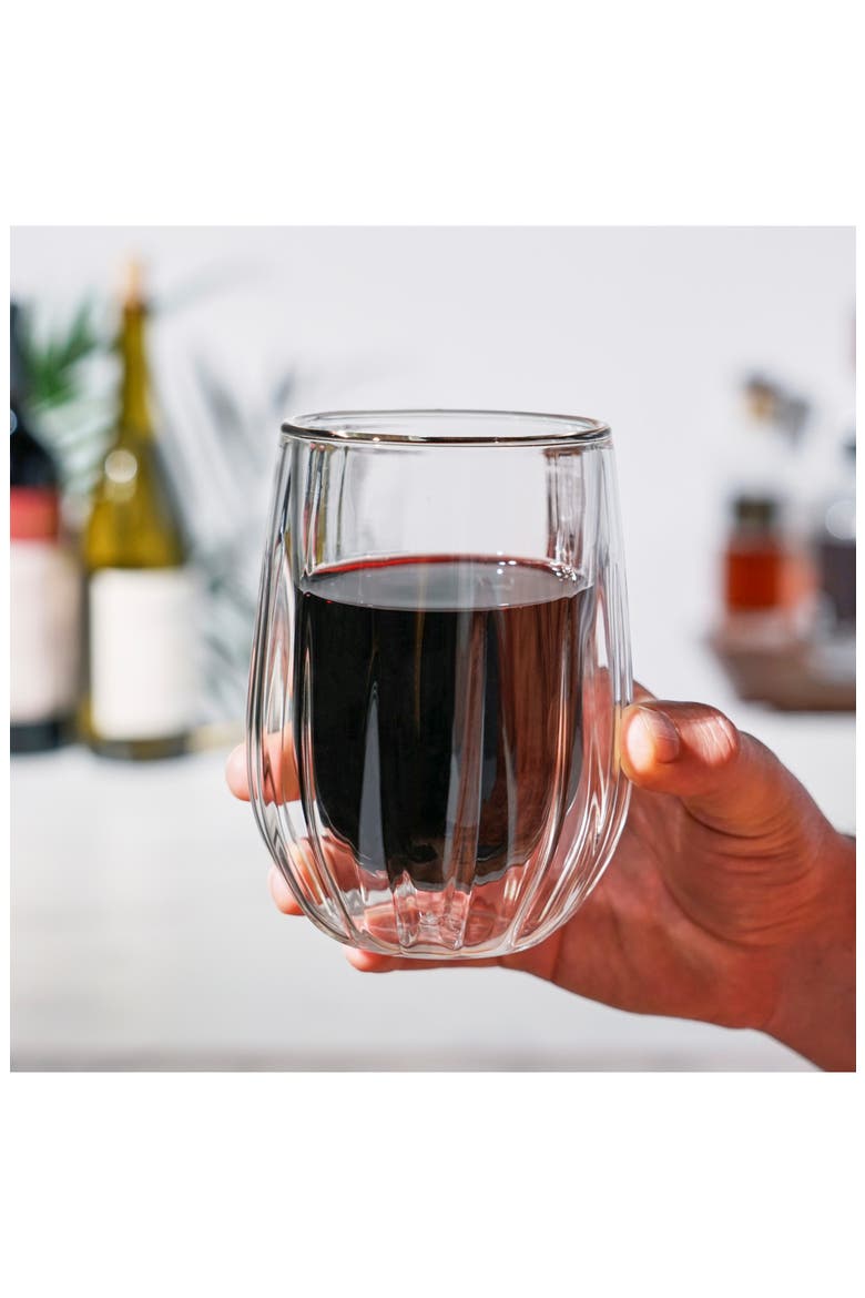 Double Walled Set of 2 Stemless Wine Glasses, Alternate, color, NO COLOR