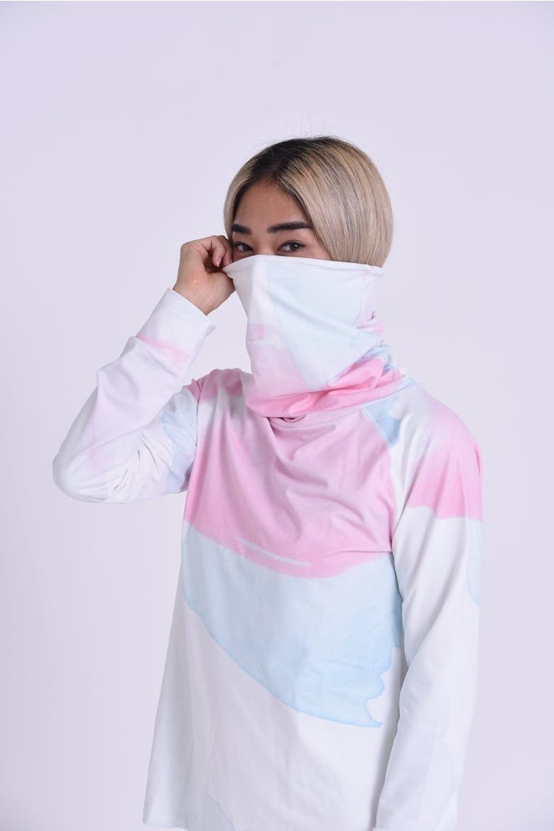 High Neck Baselayer Top Watercolour Women's, Alternate, color, Pink, Multicolor