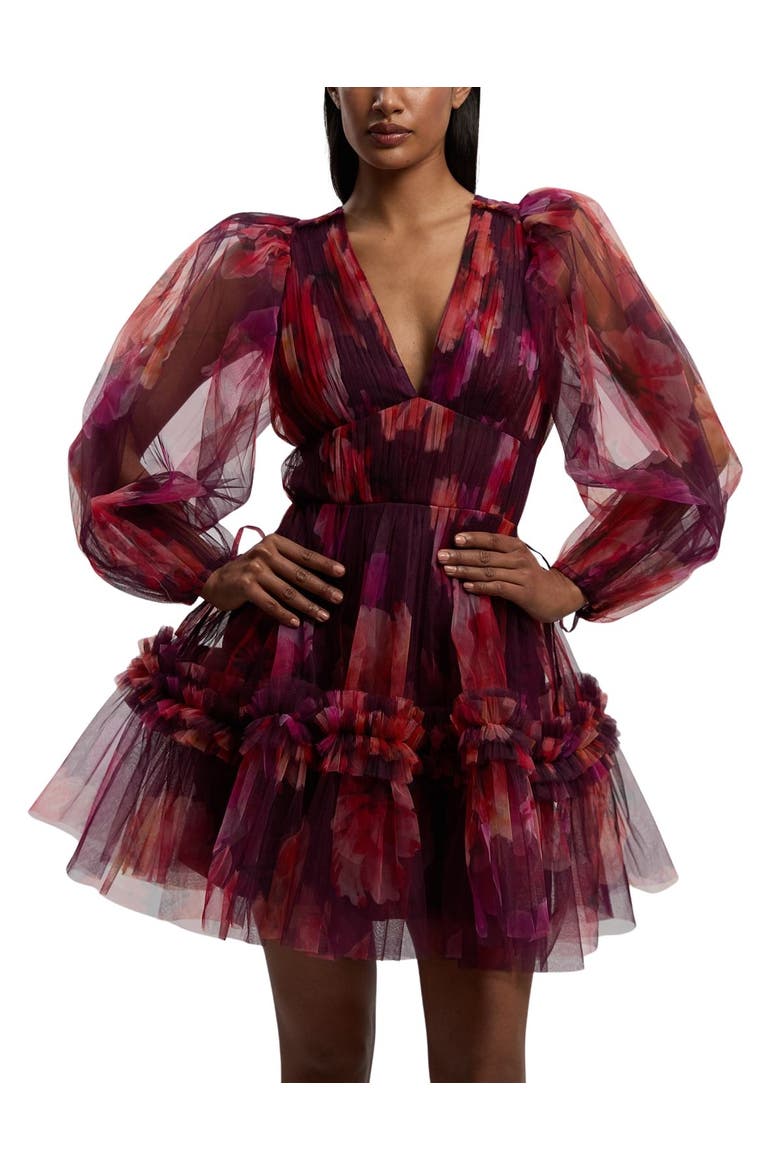 Tulle Balloon Sleeve Mini Dress, Alternate, color, Purple
