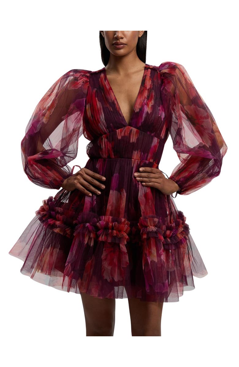 Karen Millen Tulle Balloon Sleeve Mini Dress, Alternate, color, Purple