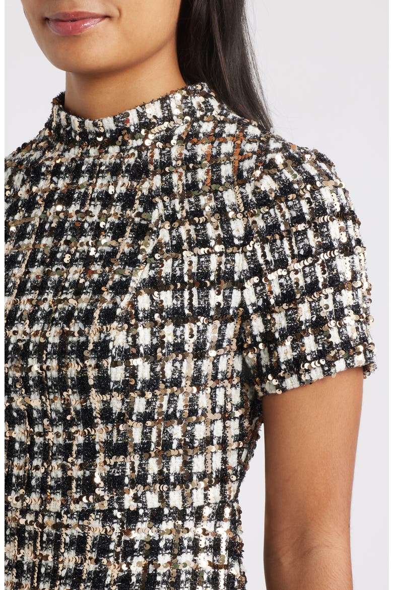 Sequin Tweed Dress, Alternate, color, WHITE BLACK