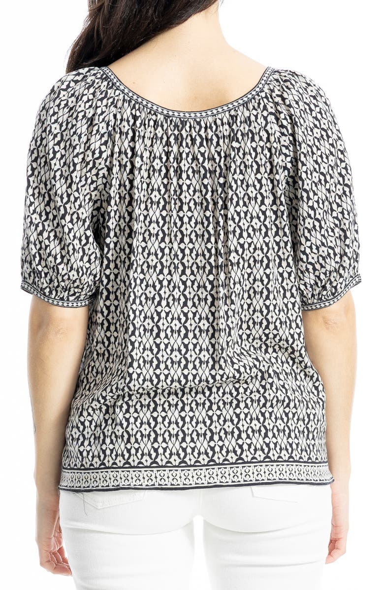 MAX STUDIO Puff Sleeve Top, Alternate, color, Black/ Cream Ornate Elegance