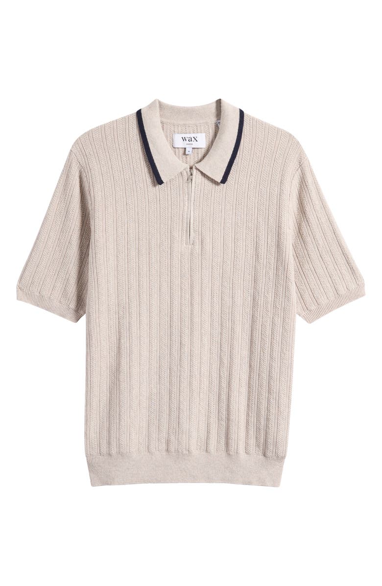 Wax London Bury Zip Polo Cotton & Cashmere Sweater, Alternate, color, Natural Melange