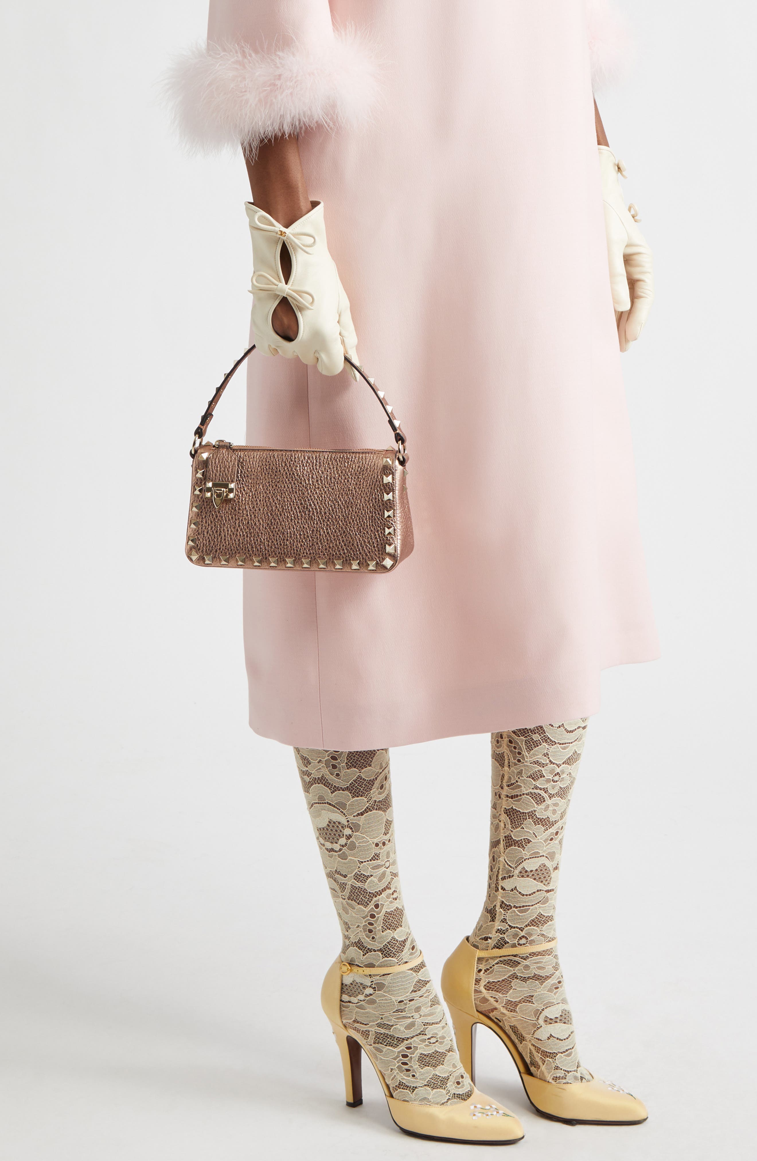 Valentino Garavani Small Rockstud Grained Metallic Leather Shoulder Bag, Alternate, color, 