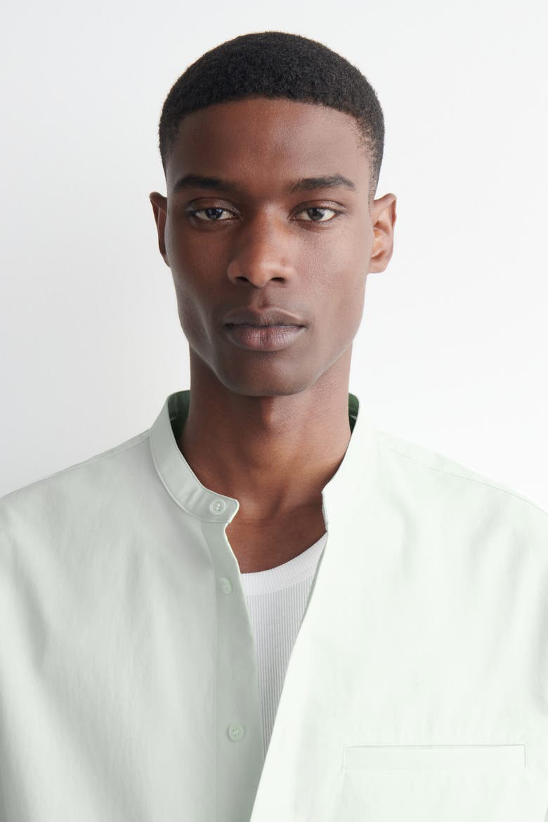 Grandad-collar Short-sleeved Shirt, Alternate, color, LIGHT GREEN