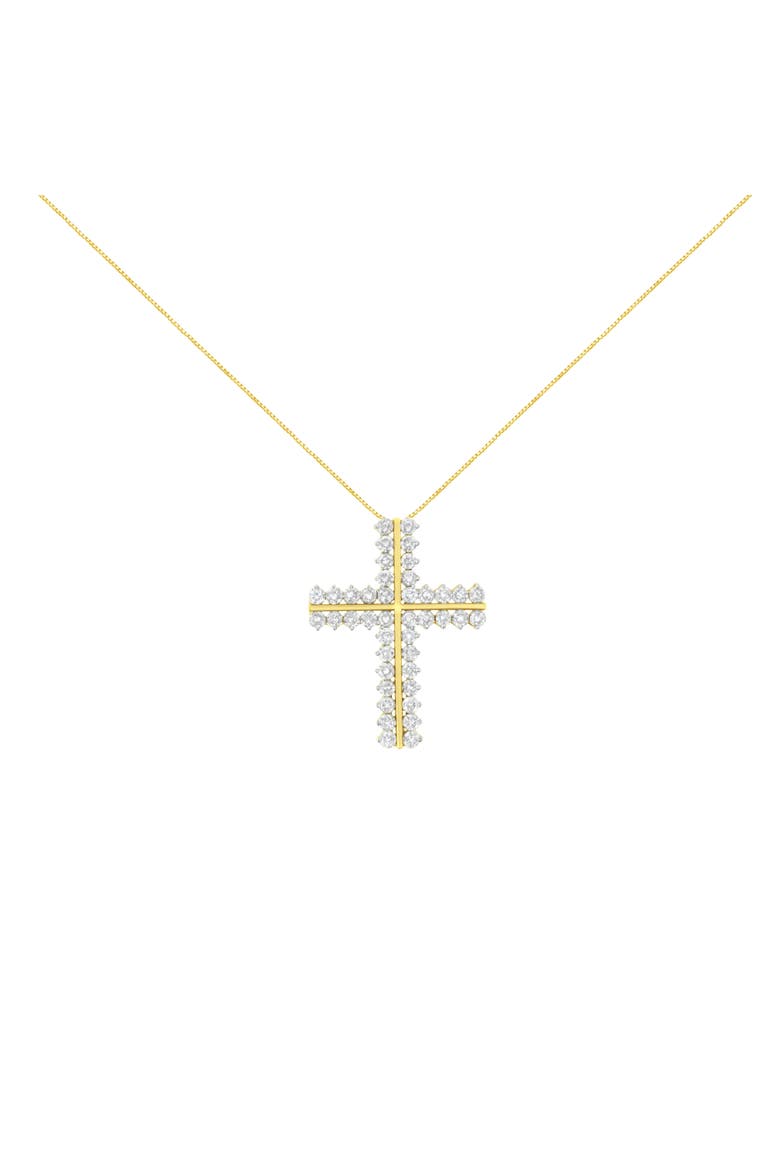 10K Yellow Gold 4.0 Cttw Diamond Two Row Cross 18" Pendant Necklace, Alternate, color, Yellow