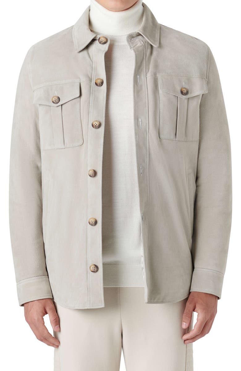 Bugatchi Suede Shirt Jacket, Main, color, Beige