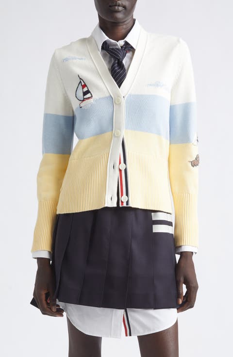 Nantucket Sailboat Embroidered Cotton Cardigan