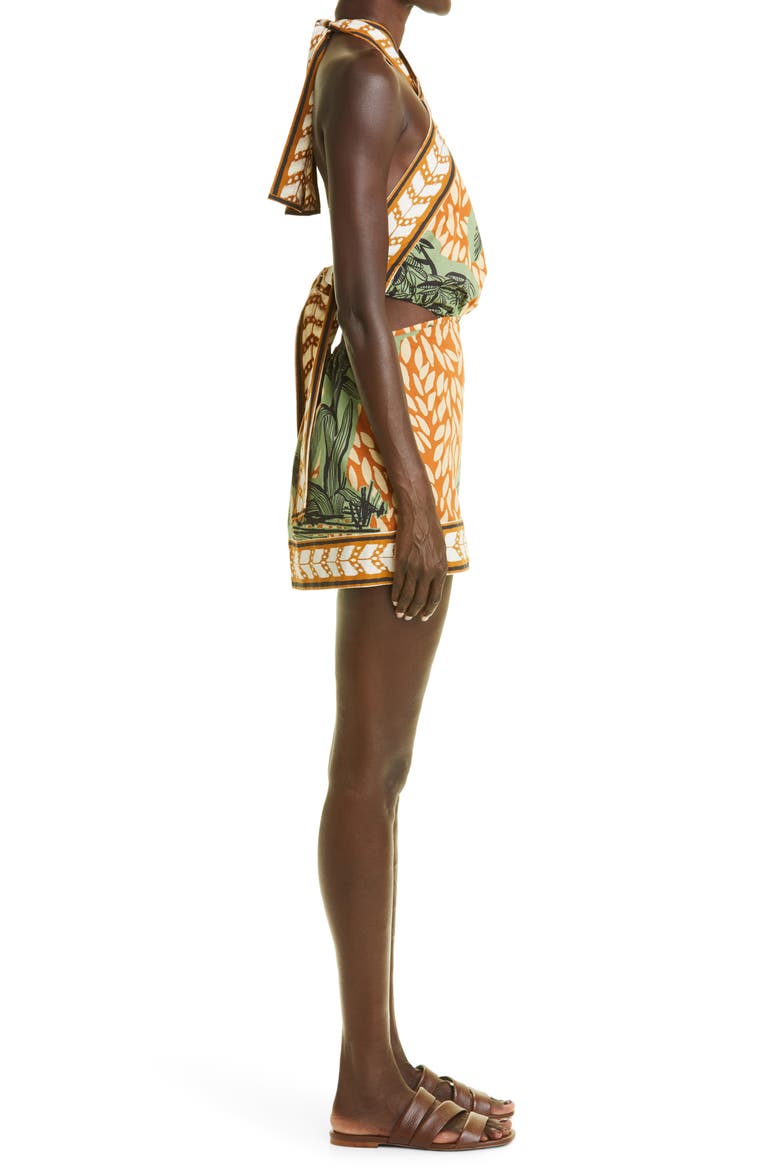 Reminders of Paradise Tropical Print Cutout Cotton Minidress, Alternate, color, TOILE CHOCOLATE/ GREENERY