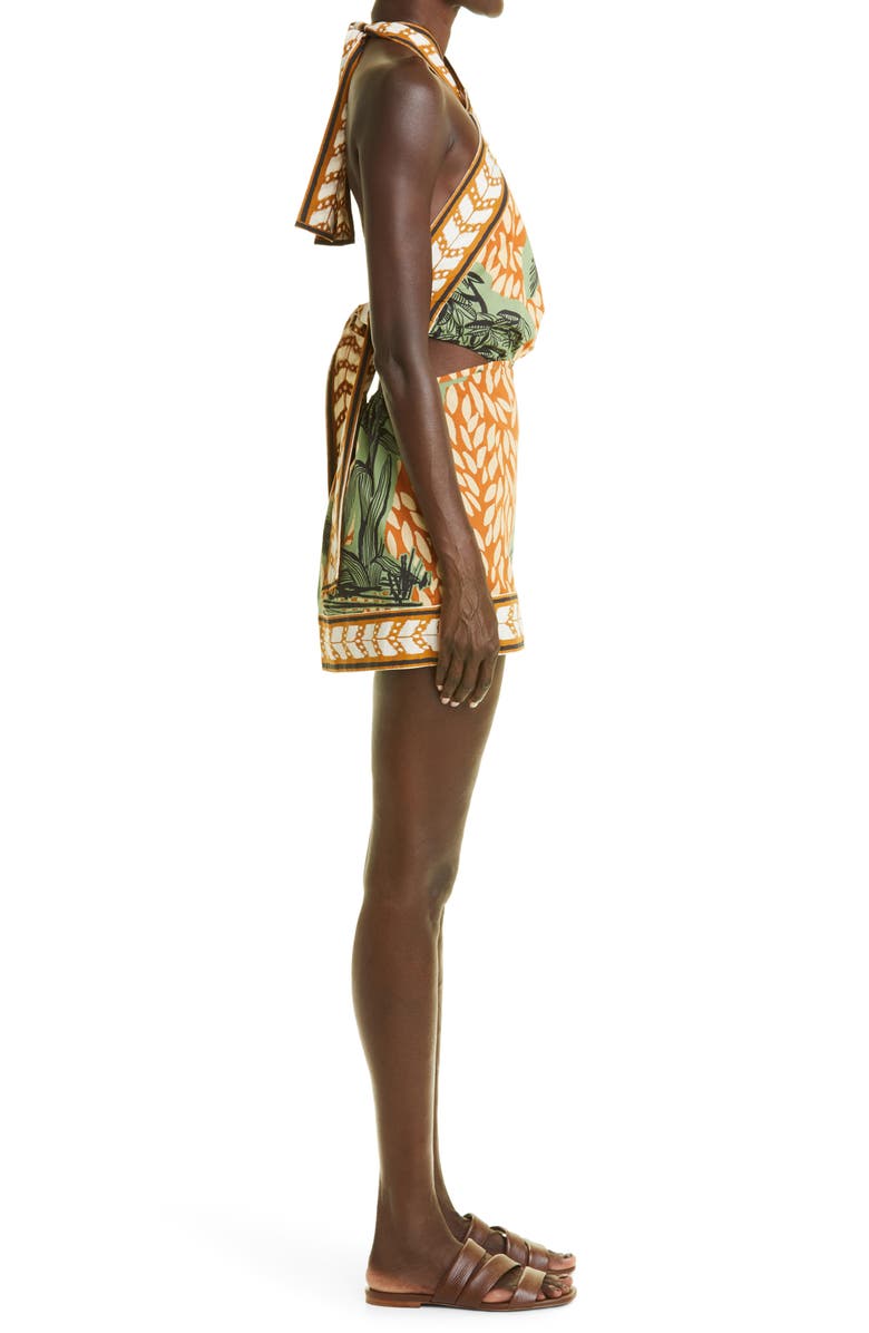 Johanna Ortiz Reminders of Paradise Tropical Print Cutout Cotton Minidress, Alternate, color, 